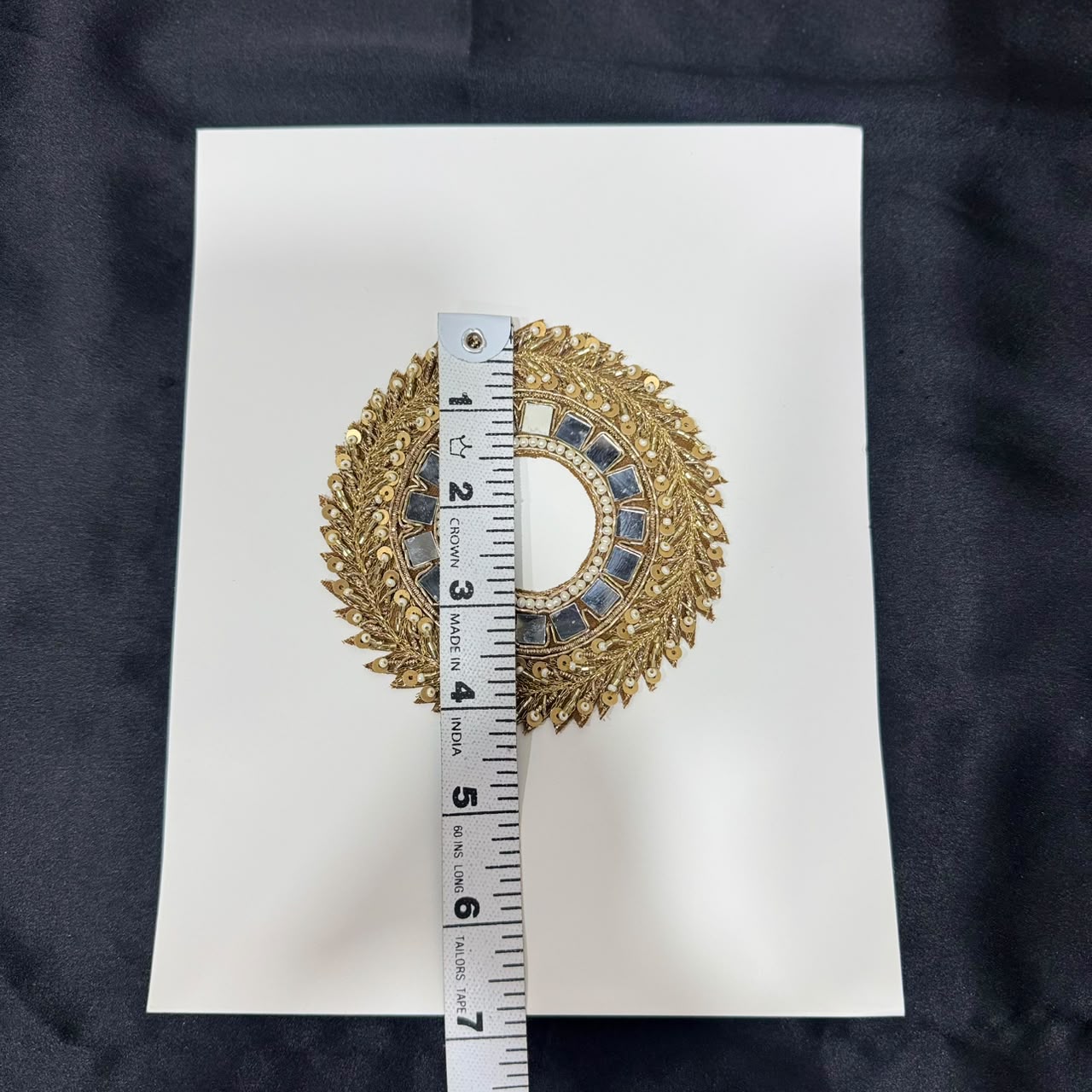 Elegant Golden Zari Mirror Work Circular Embroidery Patch