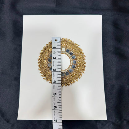 Elegant Golden Zari Mirror Work Circular Embroidery Patch