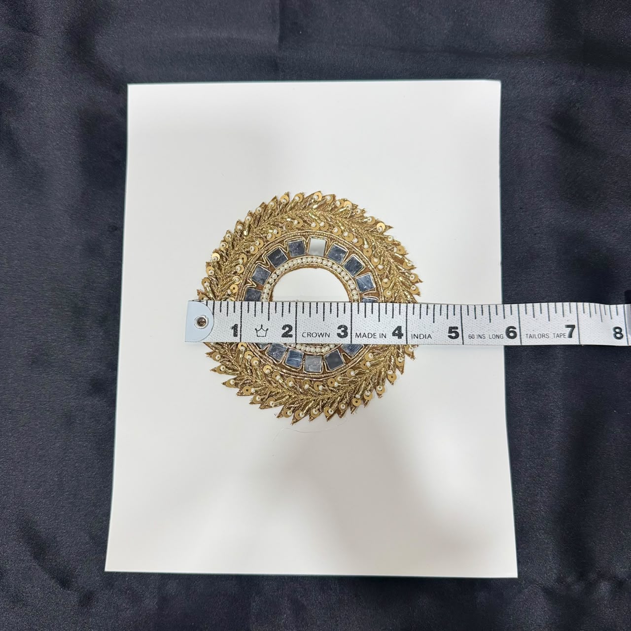 Elegant Golden Zari Mirror Work Circular Embroidery Patch