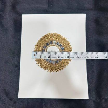 Elegant Golden Zari Mirror Work Circular Embroidery Patch