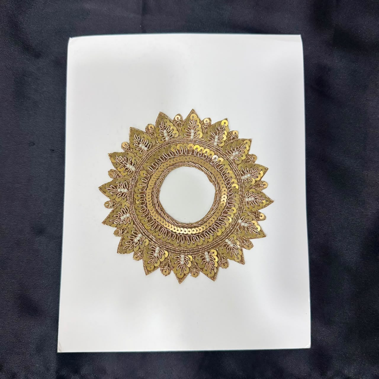 Designer Golden Zari Round Petal Embroidery Patch