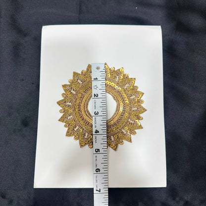 Designer Golden Zari Round Petal Embroidery Patch