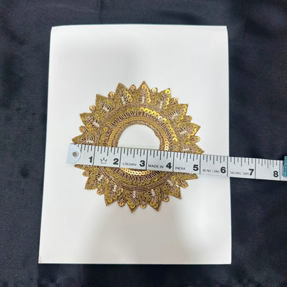 Designer Golden Zari Round Petal Embroidery Patch
