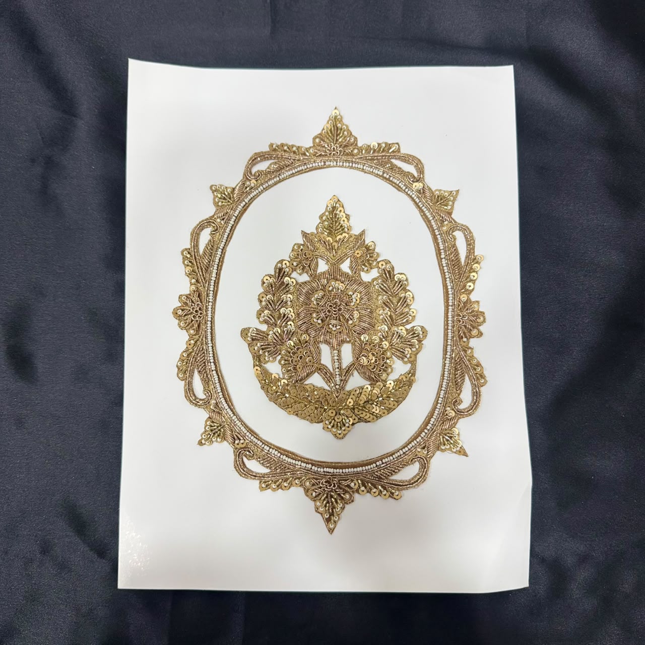 Premium Golden Zari Floral Medallion Embroidery Patch