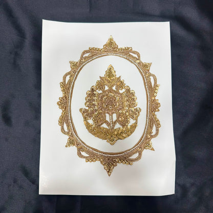 Premium Golden Zari Floral Medallion Embroidery Patch