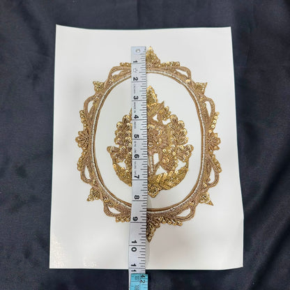 Premium Golden Zari Floral Medallion Embroidery Patch