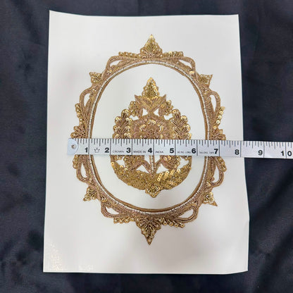 Premium Golden Zari Floral Medallion Embroidery Patch