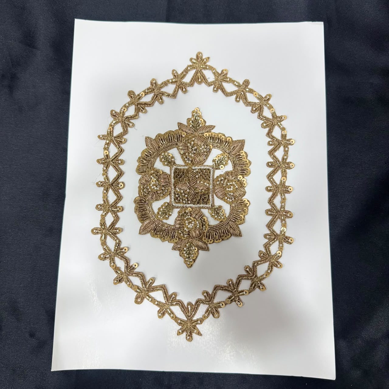 Golden Zari Ornamental Floral Frame Embroidery Patch