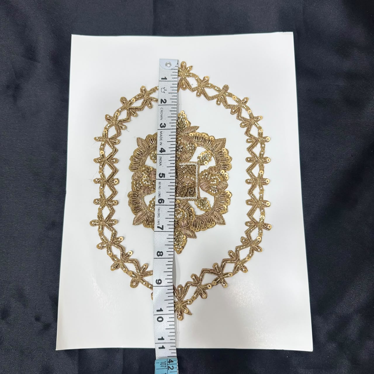 Golden Zari Ornamental Floral Frame Embroidery Patch