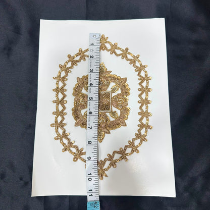 Golden Zari Ornamental Floral Frame Embroidery Patch