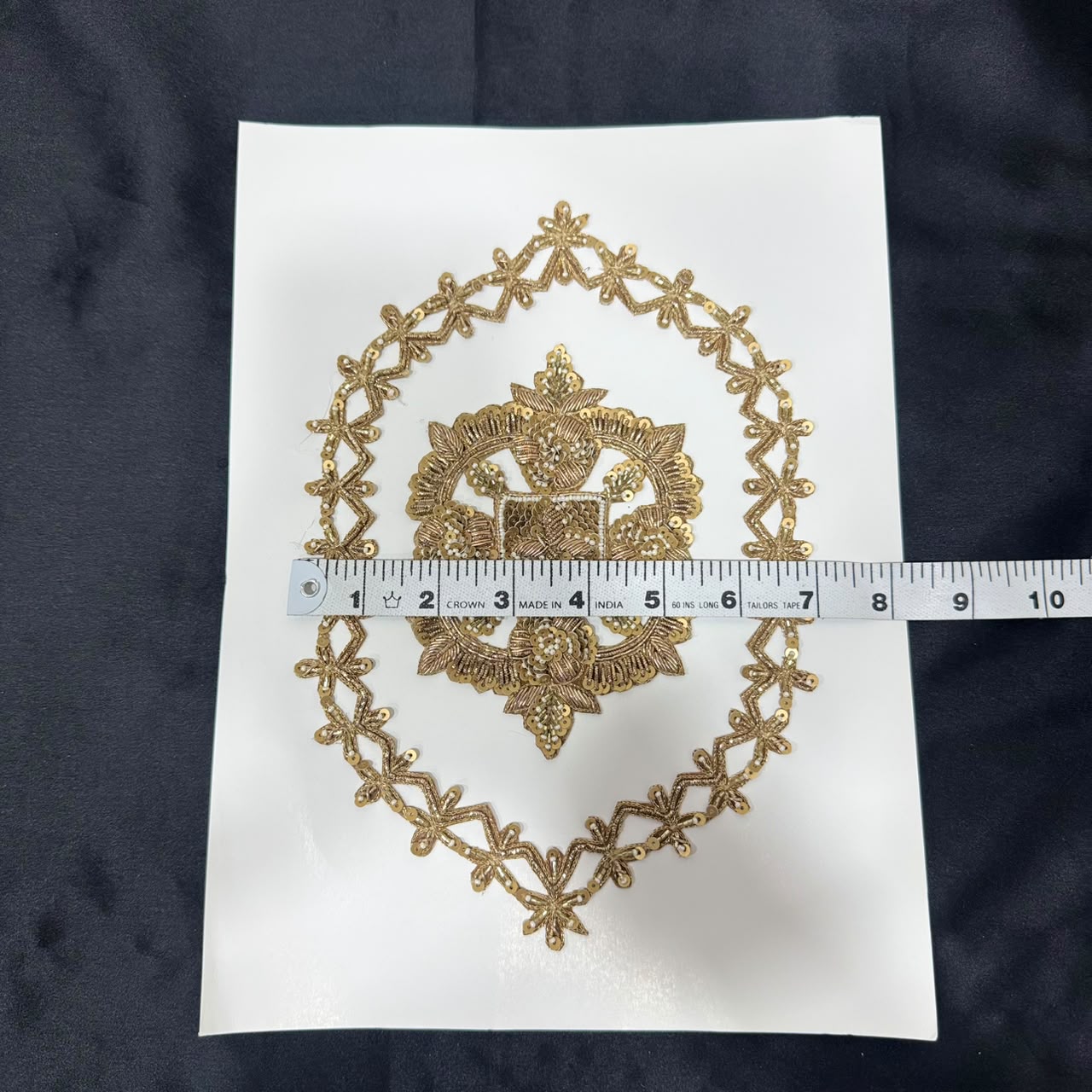 Golden Zari Ornamental Floral Frame Embroidery Patch