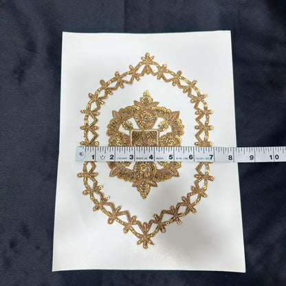 Golden Zari Ornamental Floral Frame Embroidery Patch