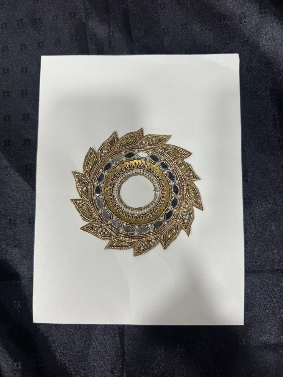 Royal Gold Leaf Circular Embroidered Applique Patch