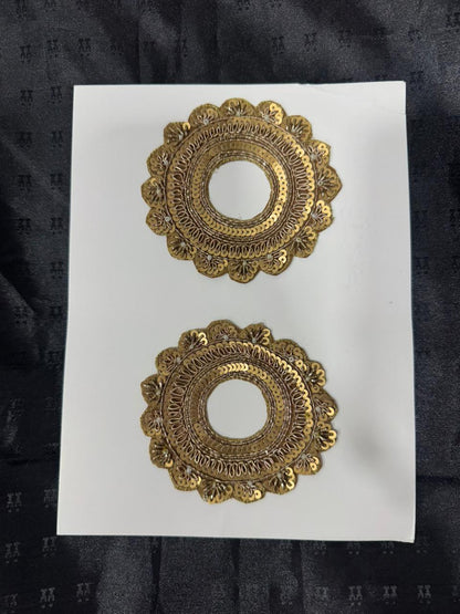 Premium Golden Sequin Circular Embroidery Applique Patch ( Pair)