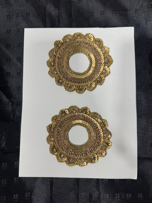 Premium Golden Sequin Circular Embroidery Applique Patch ( Pair)