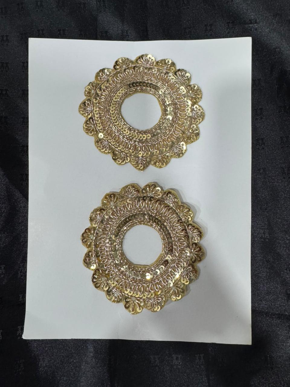 Premium Golden Sequin Circular Embroidery Applique Patch ( Pair)