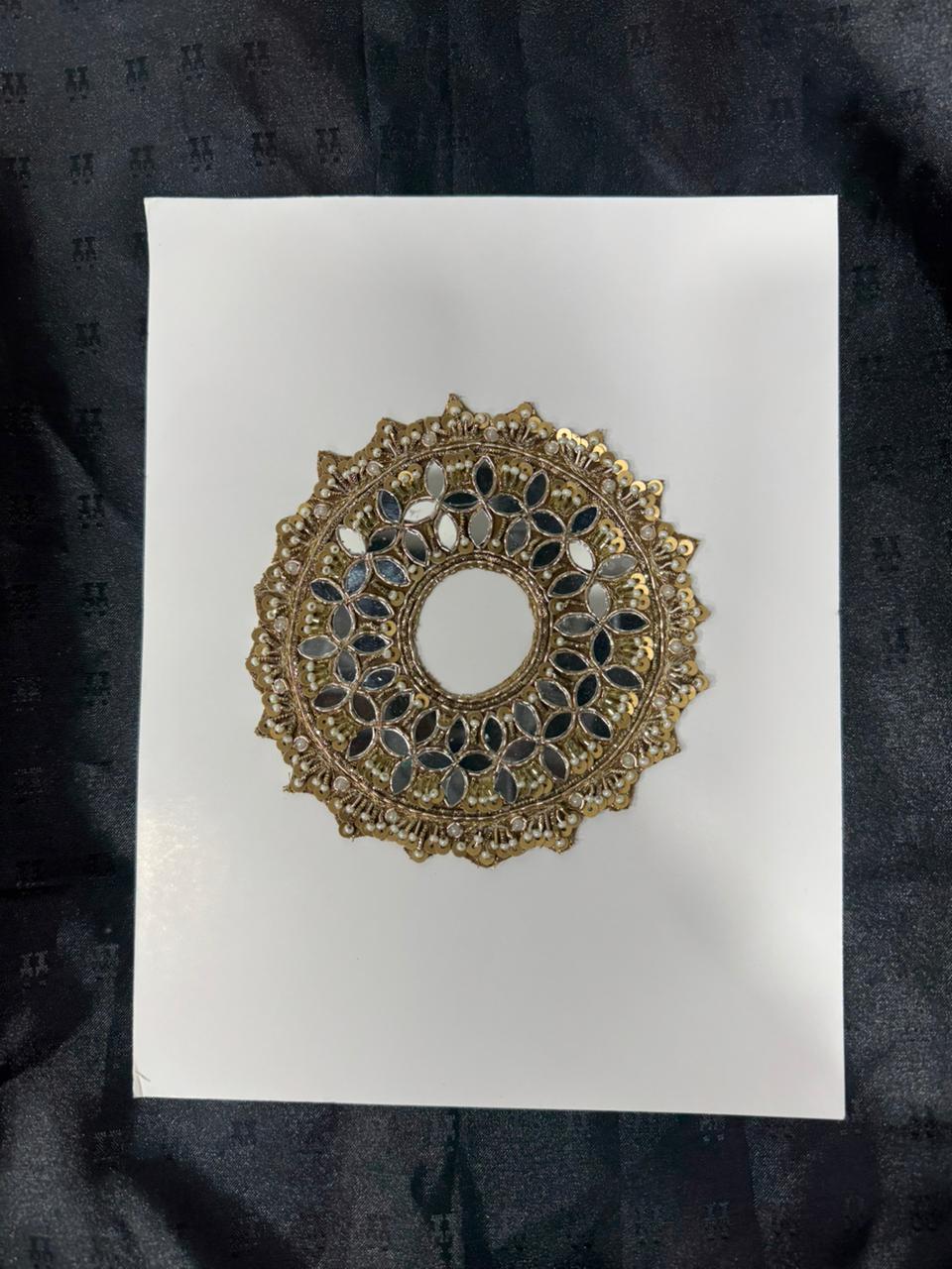 Royal Golden Mirror Work Floral Circular Embroidery Applique patch