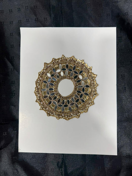 Royal Golden Mirror Work Floral Circular Embroidery Applique patch