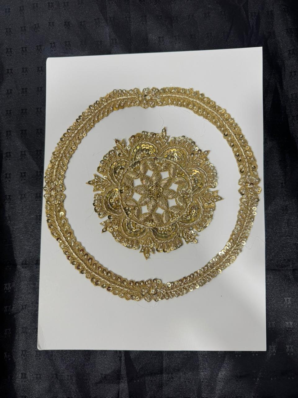 Royal Golden Zari Floral Circular Border & Motif Applique patch