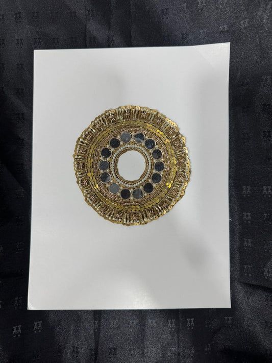 Royal Golden Mirror Work Floral Circular Embroidery Applique patch