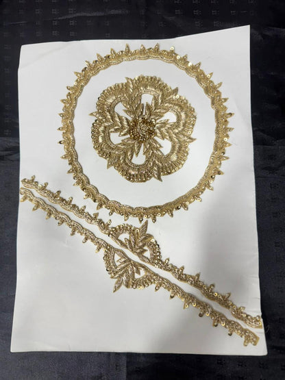 Golden Floral Embroidered Applique Patch & Sleeve Set