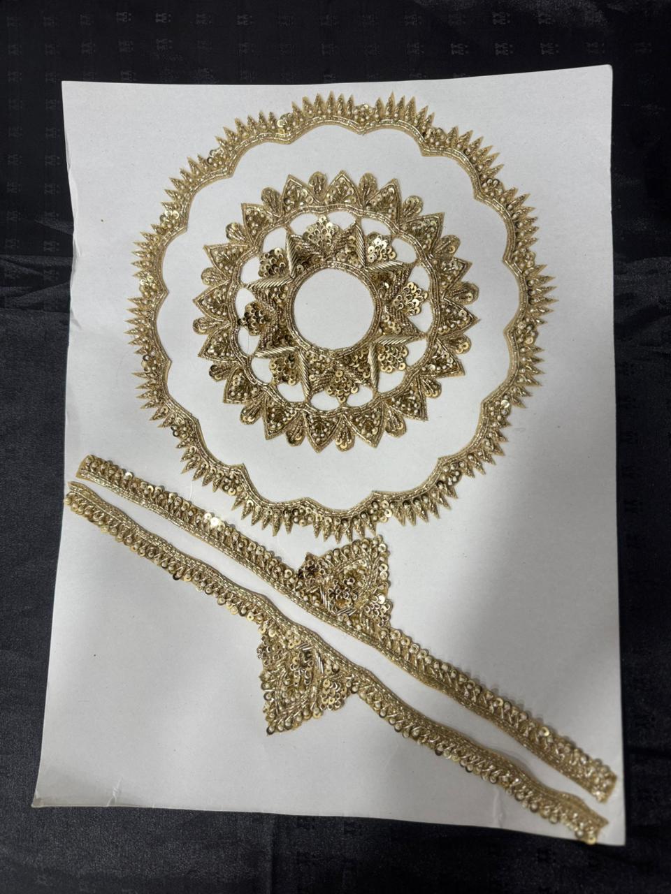 Golden Floral Embroidered Applique Patch with Sleeve Border