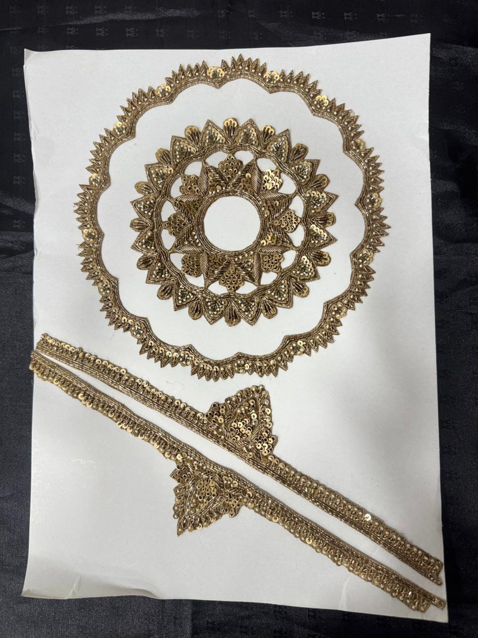 Golden Floral Embroidered Applique Patch with Sleeve Border