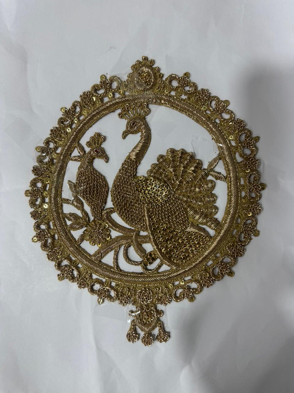 Golden Peacock Embroidered Applique Patch