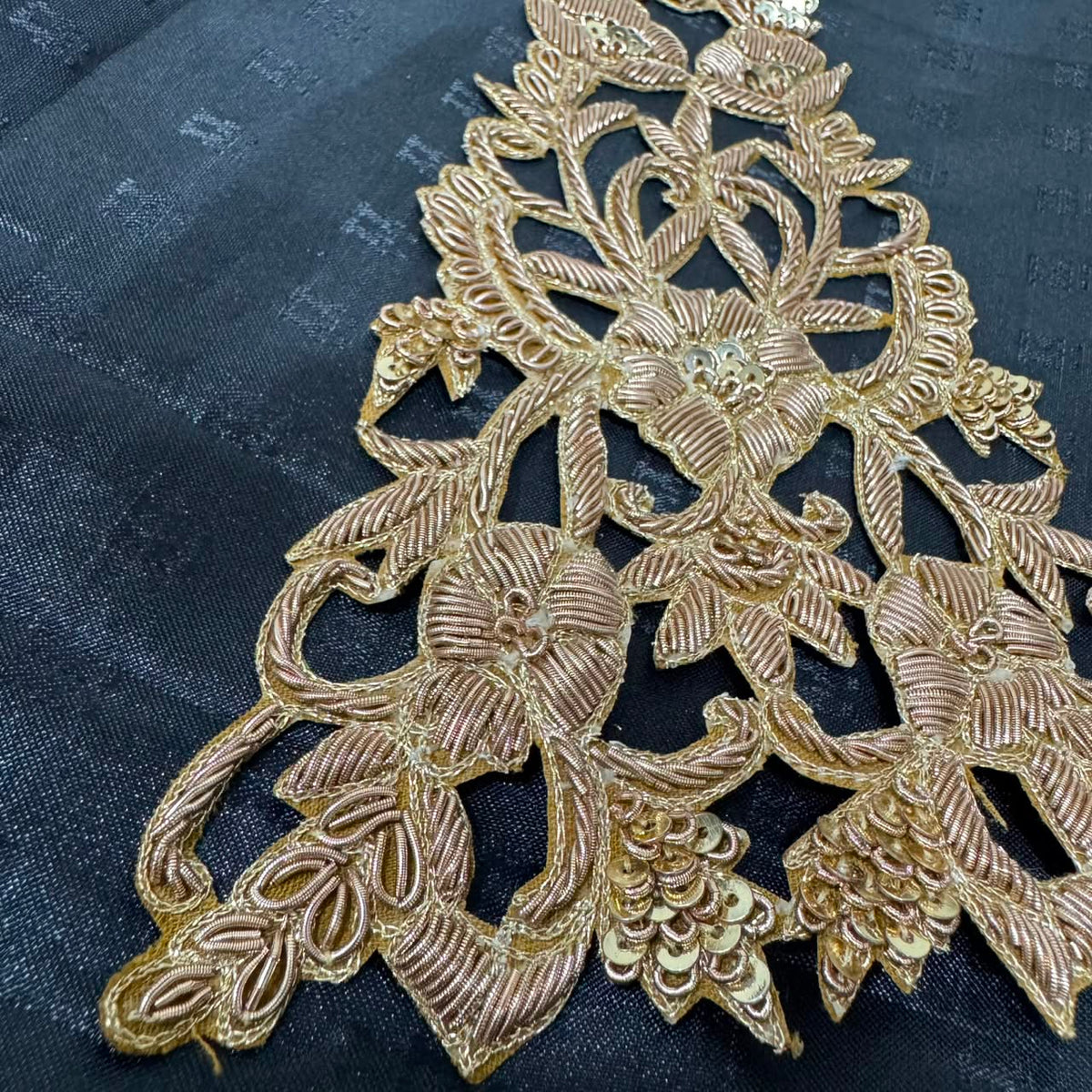 Golden Floral Zari Embroidered Applique Patch (1 piece)