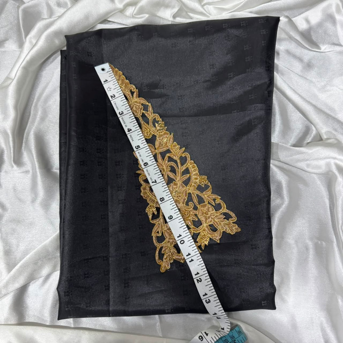Golden Floral Zari Embroidered Applique Patch (1 piece)