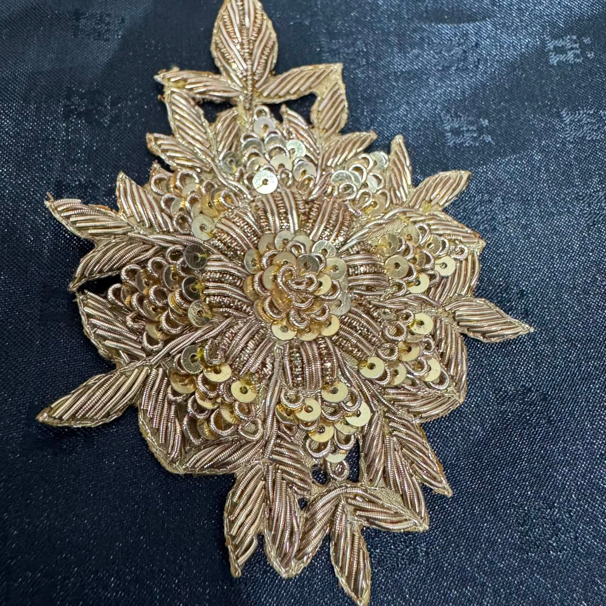 Golden Floral Zari & Sequin Embroidery Applique Patch