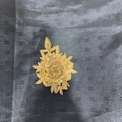 Golden Floral Zari & Sequin Embroidery Applique Patch