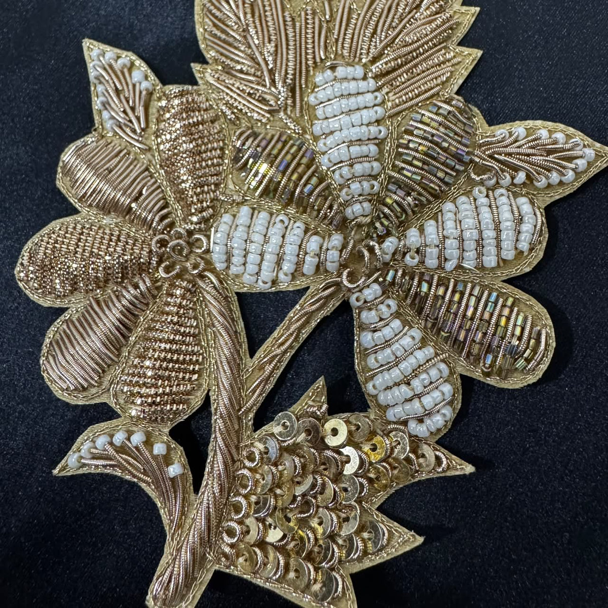 Floral Zardozi Applique Patch with Pearl & Sequin Work