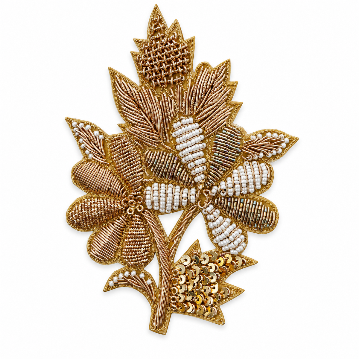 Floral Zardozi Applique Patch with Pearl & Sequin Work