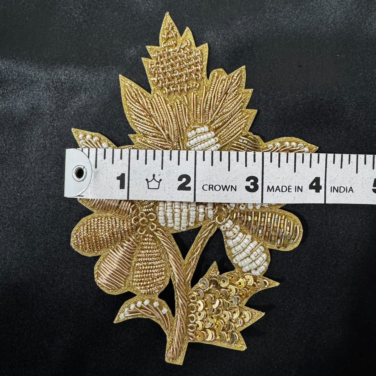 Floral Zardozi Applique Patch with Pearl & Sequin Work