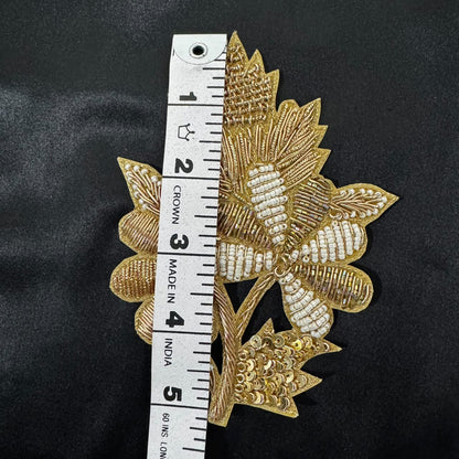 Floral Zardozi Applique Patch with Pearl & Sequin Work