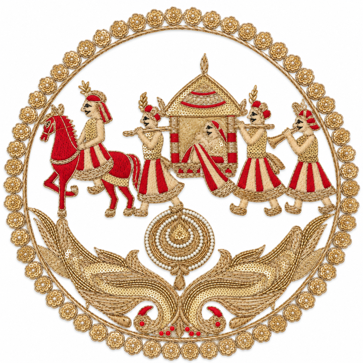 Royal Indian Doli Scene Embroidery Applique Patch