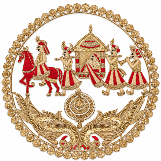 Royal Indian Doli Scene Embroidery Applique Patch