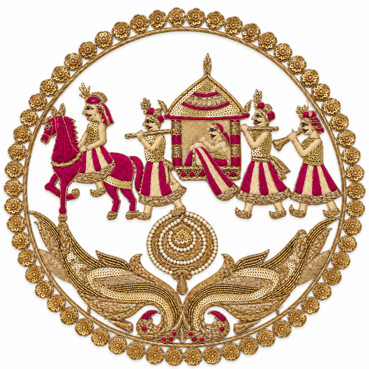 Royal Indian Doli Scene Embroidery Applique Patch