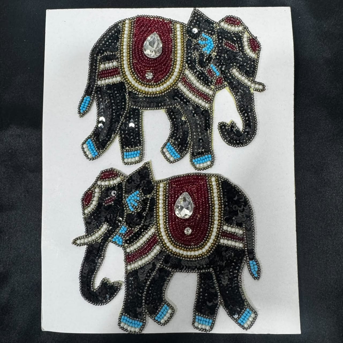 Embellished Elephant Sequin & Beaded Applique Patches – Set of 2