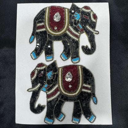 Embellished Elephant Sequin & Beaded Applique Patches – Set of 2