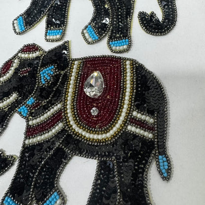 Embellished Elephant Sequin & Beaded Applique Patches – Set of 2