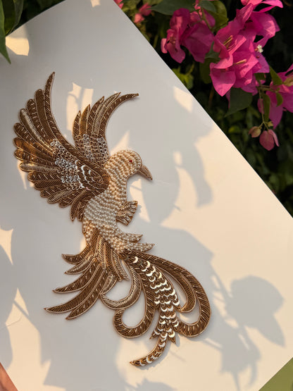 Luxury Bird Motif Embroidery Applique Patch for Ethnic Wear