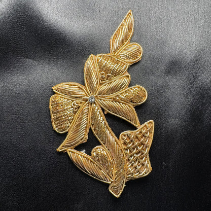 Golden Decorative floral Embroidery Patch