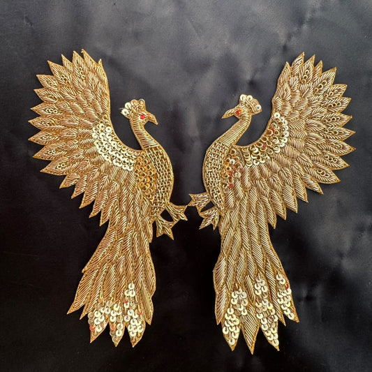 Twin Peacock Designer Pair Applique Patch