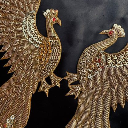 Twin Peacock Designer Pair Applique Patch