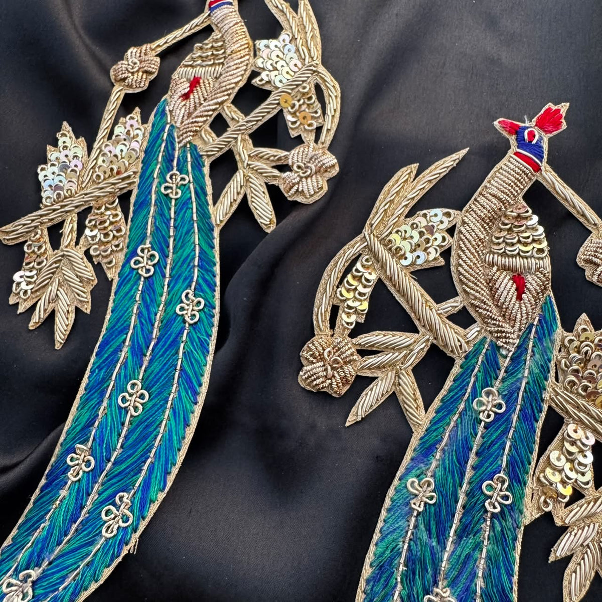 Artistic Peacock Bird Patch Pair with Sequin and Thread Work