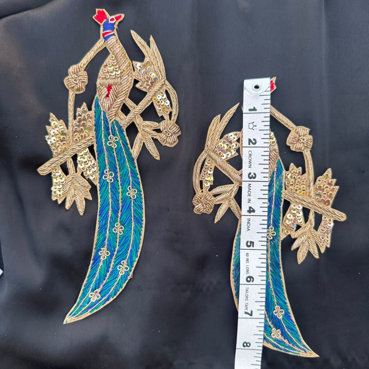 Artistic Peacock Bird Patch Pair with Sequin and Thread Work