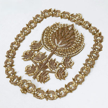 Antique Gold Dabka work Flower Motif Patch