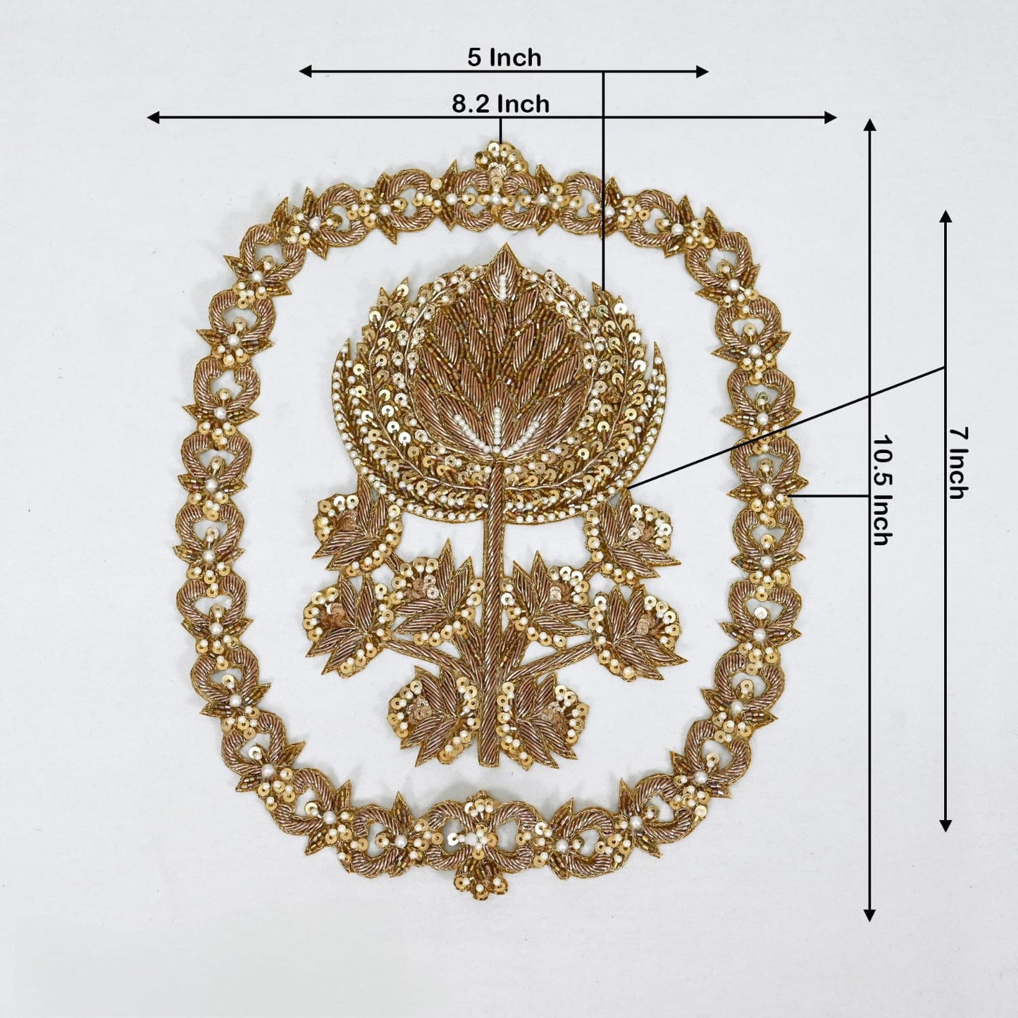 Antique Gold Dabka work Flower Motif Patch